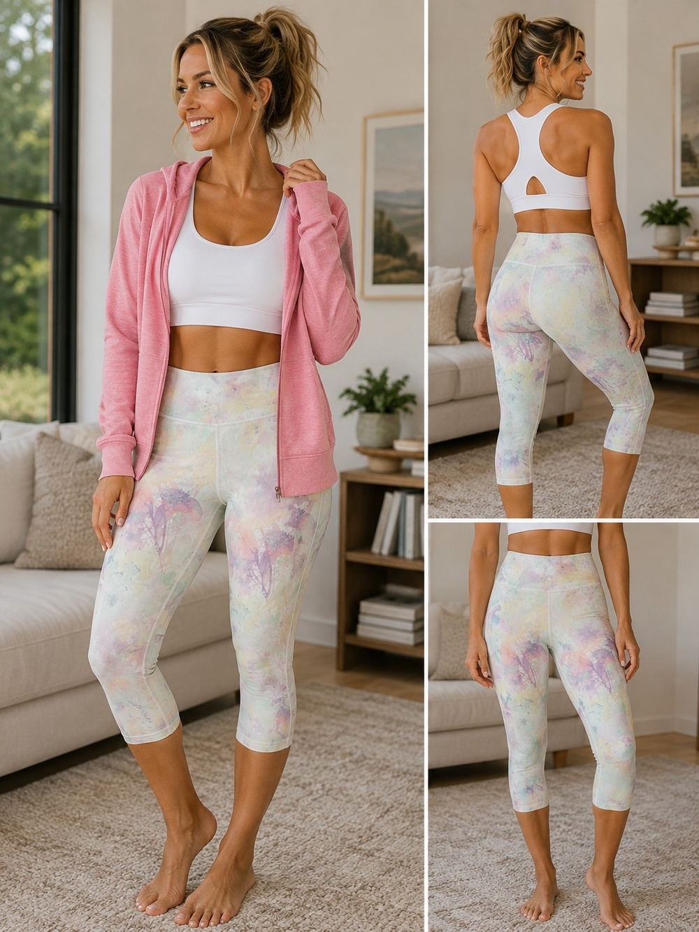 PINK Victoria's Secret Pastel Tie-Dye Capri Leggings - White/Pink/Lavender